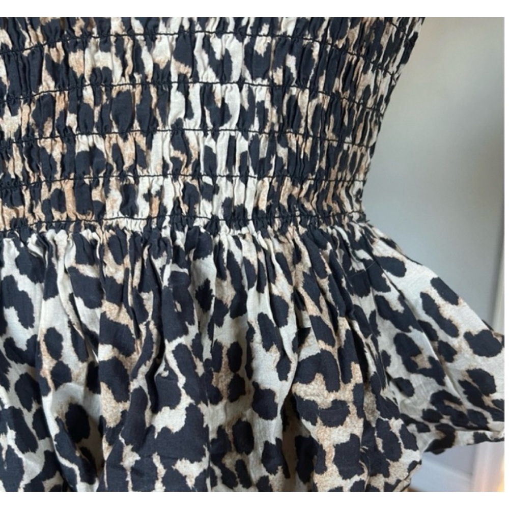 Ganni Smocked Animal Print Leopard Peplum Top 34/ XS or 2 - Picture 4 of 15
